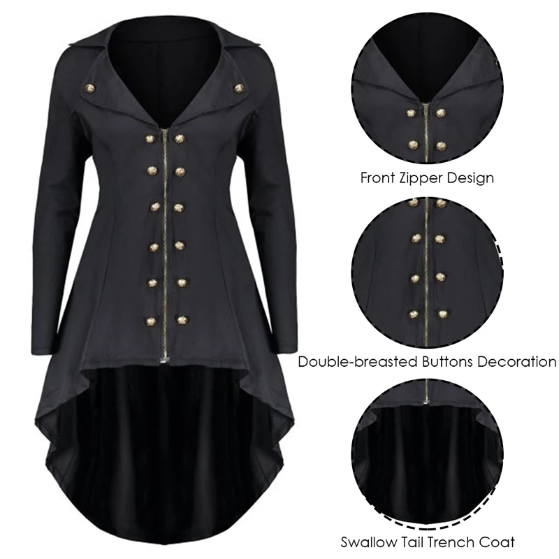 Sfit Rambling Popular Vintage Womens Steampunk Victorian Swallow Tail Long Trench Coat Jacket Thin Outwear Windbreaker Jacket