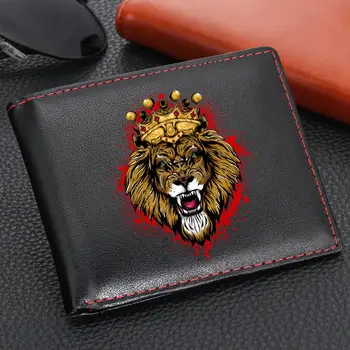 

Luxury Leather Men's Wallet Fashion Custom Printing Lion Purse for Man Three Folding Clutch Male Wallets billetera hombre