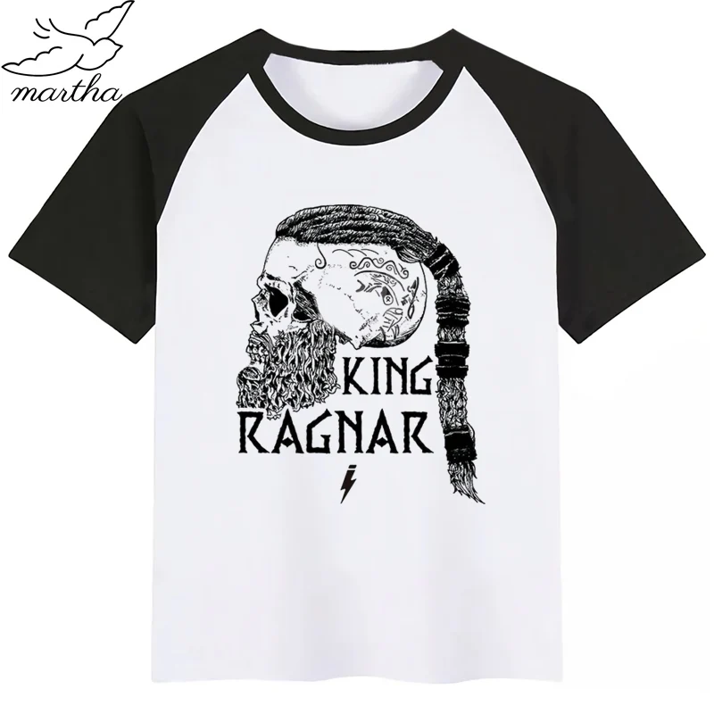 Viking/Детская летняя забавная футболка для мальчиков и девочек детская футболка с принтом модная повседневная одежда для малышей - Цвет: BlackE