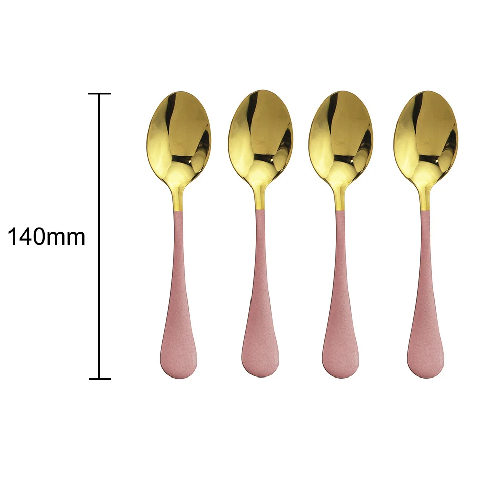 304 Stainless Steel Dinner Set Pink Black Red Handle Gold Cutlery Set Dinnerware Spoon Fork Knife For Hotel And Home 4 Pcs - Цвет: Pink Teaspoon