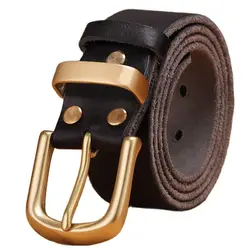Luxury Solid Brass Buckle Genuine Leather Belt - High - Quality Designer Brown Cowboy Style - 145cm (Black 2 ring)