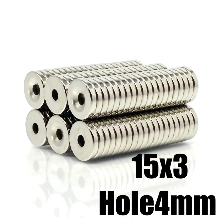 10~500PCS 15X3-4 mm Disc Ring Magnet 15X3 mm Hole 4mm Small Round Countersunk Magnets 15x3-4mm Neodymium Magnet 15*3-4 N35 neodymium magnets round magnets