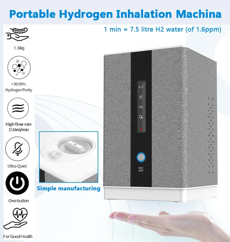 

Hydrogen Generator H2 Inhalation Machine with 150ml/min 99.99% High Purity H2 Low Noise Hydrogen Water Purifier Ionizer SPE/PEM