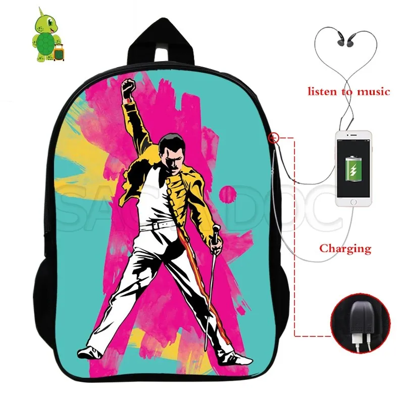 7 Freddie Mercury Collage известный рок-звезда рюкзак мужской женский рюкзак школьные сумки дорожные сумки через плечо USB зарядка Рюкзак для ноутбука - Цвет: 7