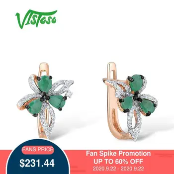 

VISTOSO 14K 585 Rose Gold Bowknot Earrings For Women Glamorous Elegant Emerald Sparkling Diamond Glamorous Trendy Fine Jewelry