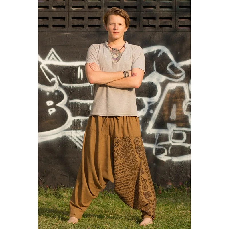 Hombre Pantalones Harem Para Hombre Holgados, De Lino Y Algodón