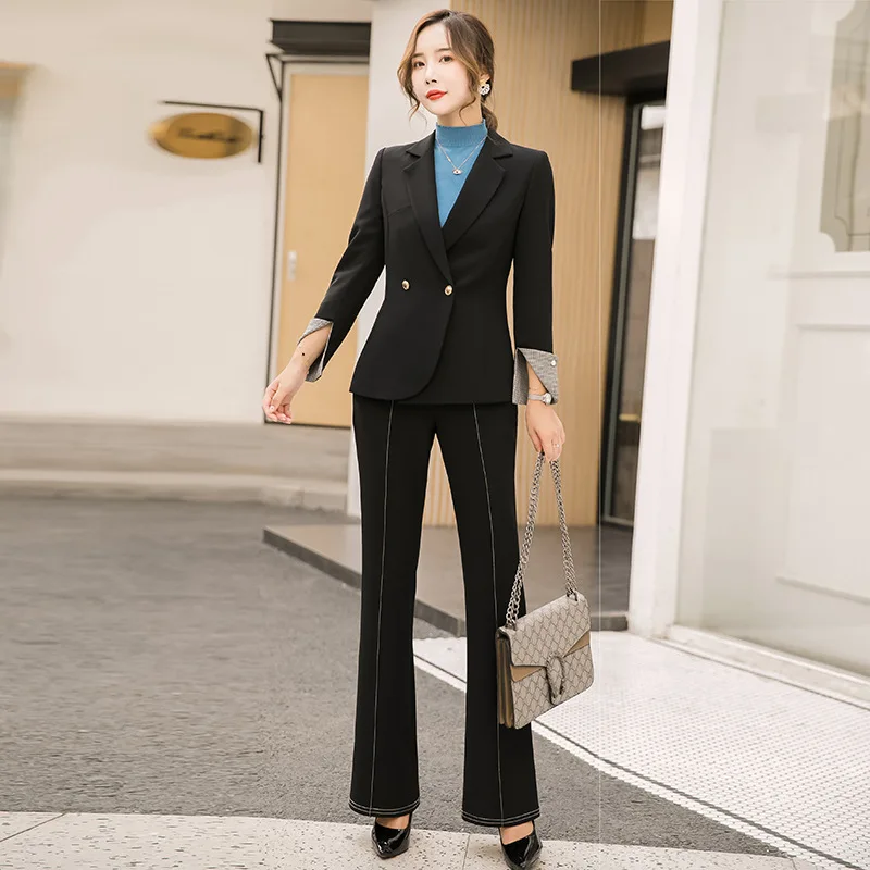 Ladies wear suit autumn and winter new long-sleeved double-breasted jacket temperament trousers two-piece women's clothing