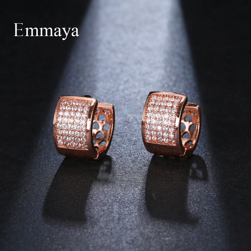 EMMAYA, цветные ювелирные изделия, геометрические, круглой формы, женские, полные кубического циркониевого камня, в одной стороне, серьги-гвоздики, красивый благородный подарок - Окраска металла: rose gold