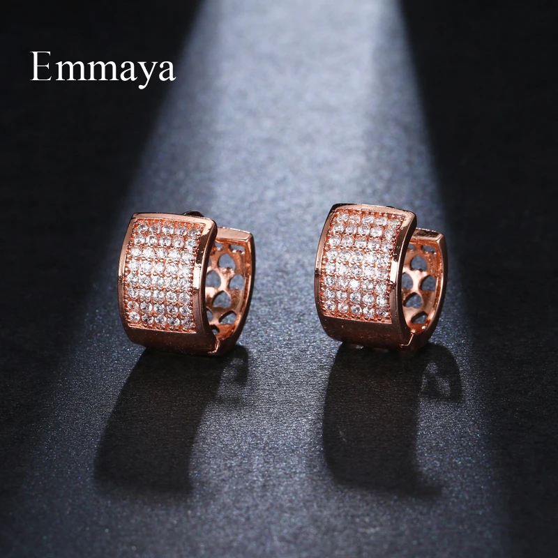 rose gold EMMAYA, цветные ювелирные изделия, геометрические, круглой формы, женские, полные кубического циркониевого камня, в одной стороне, серьги-гвоздики, красивый благородный подарок - Окраска металла: rose gold