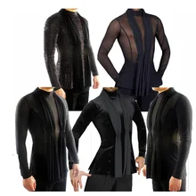 Индивидуальные Fantasia латинские танцевальные Топы черные с длинным рукавом высокого качества стрейч рубашка Новые мужские бальные конкурентные рубашки