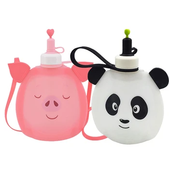 

350ML Silicone Water Bottle Drinking Bottle Animal Pig Panda Shape Cute Kawaii Outdoor Travel Foldable Bottles For Kids