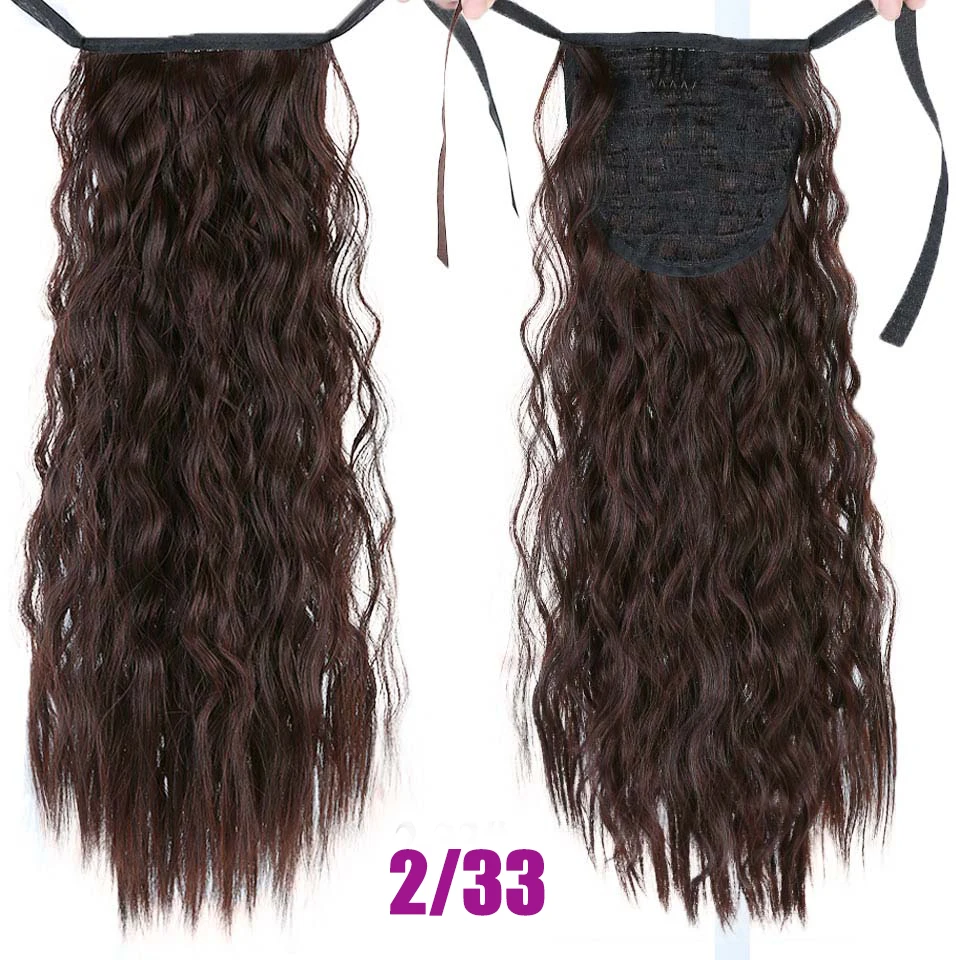 MEIFAN Long Corn Curly Ponytail Synthetic Hair Pieces Ribbon Drawstring Clip on Ponytail Hair Extensions False Hair Pieces