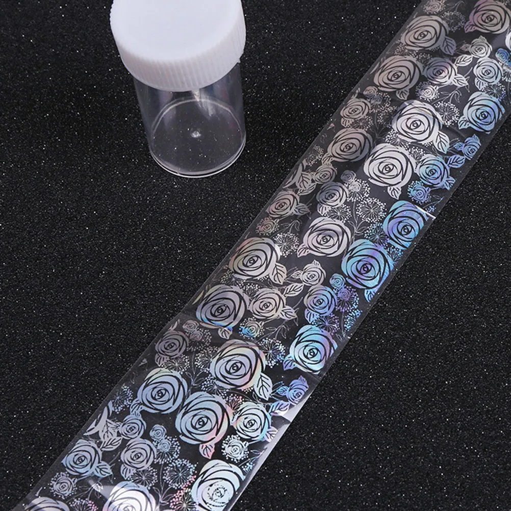 Hot Sell 1 Roll Reflective Nails Foil Transfer Stickers Laser Rose Flower Design Manicure Decals For Nail Art Decoration 4*100cm