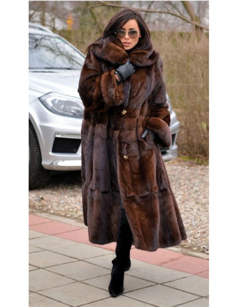 FURSARCAR 2021 New Real Mink Fur Coats Women Whole Skin Thick Warm Mink Fur Jacket For Female Long Style Luxury Nature Fur Coat