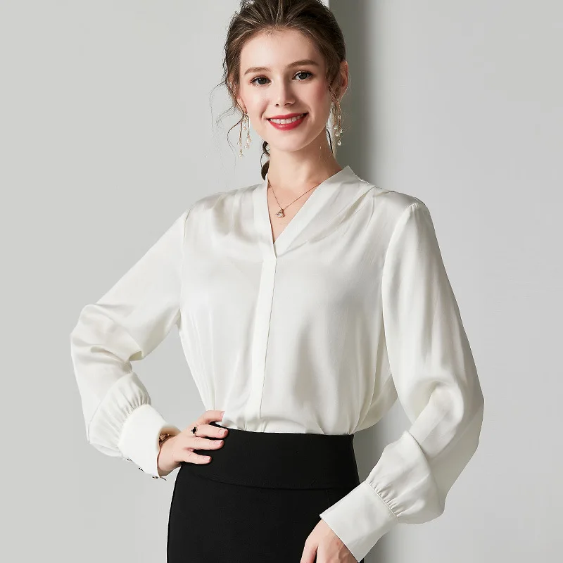 Witte Zijden Blouse Voor Vrouwen Hoge Kwaliteit Lange Mouw 4XL Plus Size Casual Sexy Office Dress Shirts V-hals Dropshipping Witte Zijden Blouse Voor Vrouwen Hoge Kwaliteit Lange Mouw 4XL Plus Size Casual Sexy Office Dress Shirts V-hals Dropshipping