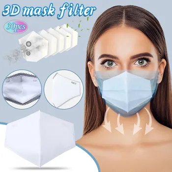 

30pc 3d Design Mask Gasket Face Mask Filters Pad Activated Carbon Breathing Filters Pm 2.5 And 5 Layers Disposable Masks Filters