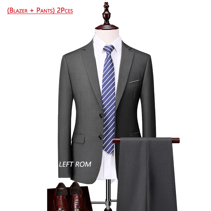 5XL( Jacket + Vest + Pants ) Boutique Pure Color Mens Business Formal Suit Three-piece Set and Two-piece Set Groom Wedding Dress black blazer for men Suits & Blazer