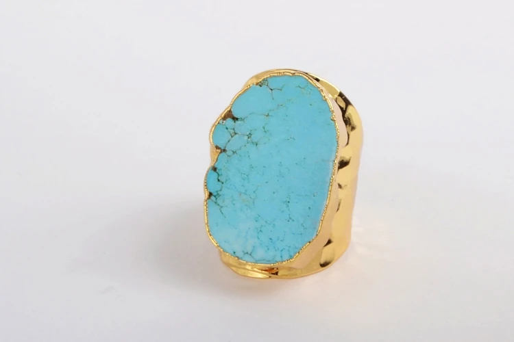 BOROSA 5 шт. модное синее кольцо Howlite с золотым покрытием freeshapes женские кольца, бижутерия драгоценные камни Кольцо с полудрагоценным камнем G0208