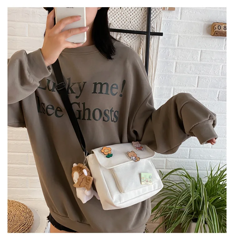 Cute Canvas Small Bag Female 2022 New Japanese Harajuku Diagonal Bag Wild Student Girl Shoulder Bag Bags for Women
