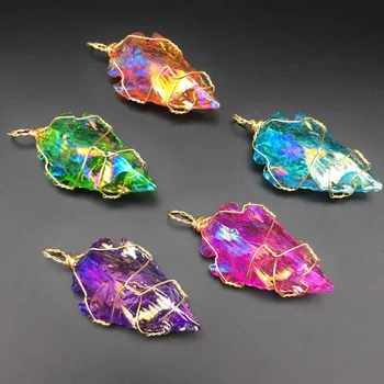 

Natural Crystal Original Stone Ore Wire Wrap Irregular Arrow-shaped Pendant Charms Women Jewelry Making DIY Necklace Accessories