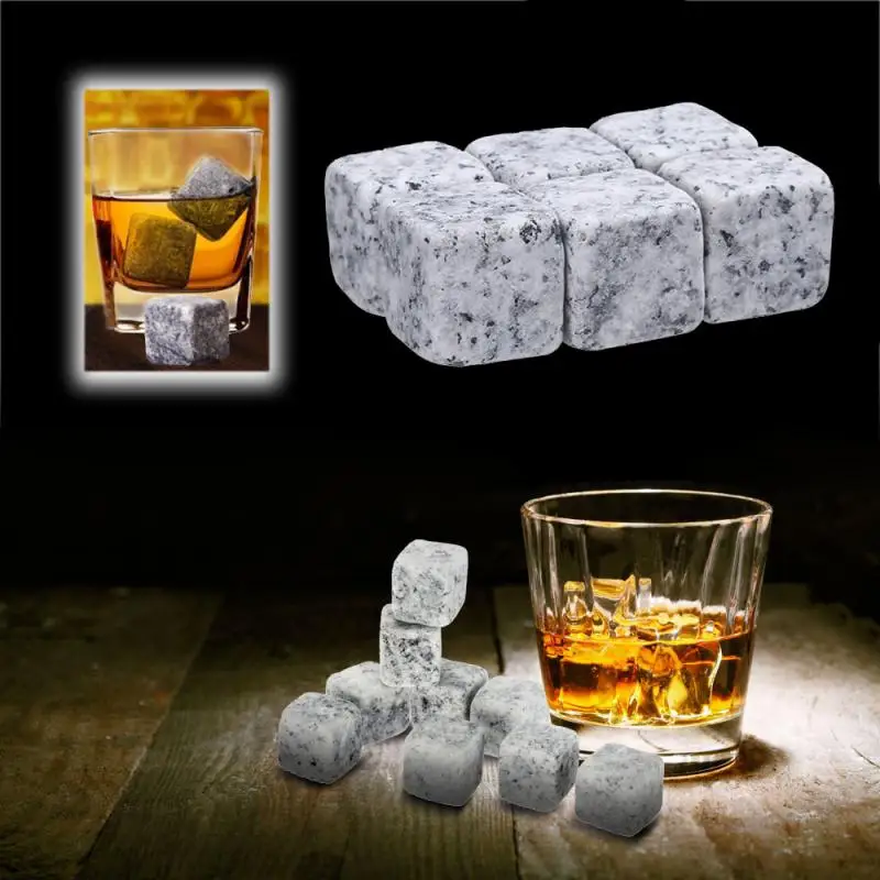 Hot 6 Piece Whiskey Ice Wine Stone Whiskey Ice Cube Drink Cube Whiskey Rock Granite Whiskey Stone Bar Accessories