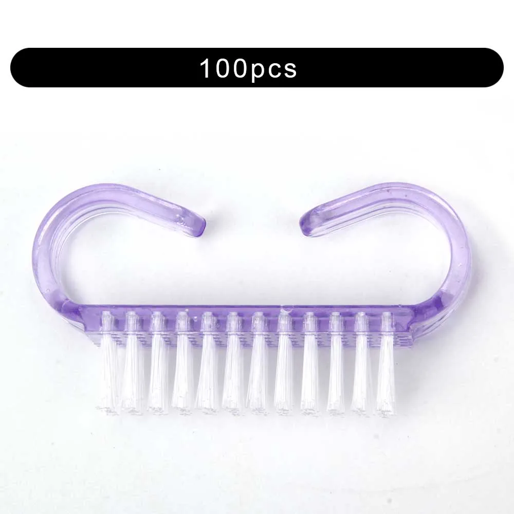 100pcs Brigh Purple 10/50/100 шт щеточка для чистки ногтей ручка Нейл-арт маникюра и педикюра, инструмент Пластик УФ-гель для ногтей для удаления пыли чистой по уходу за ногтями, макияж - Цвет: 100pcs Brigh Purple