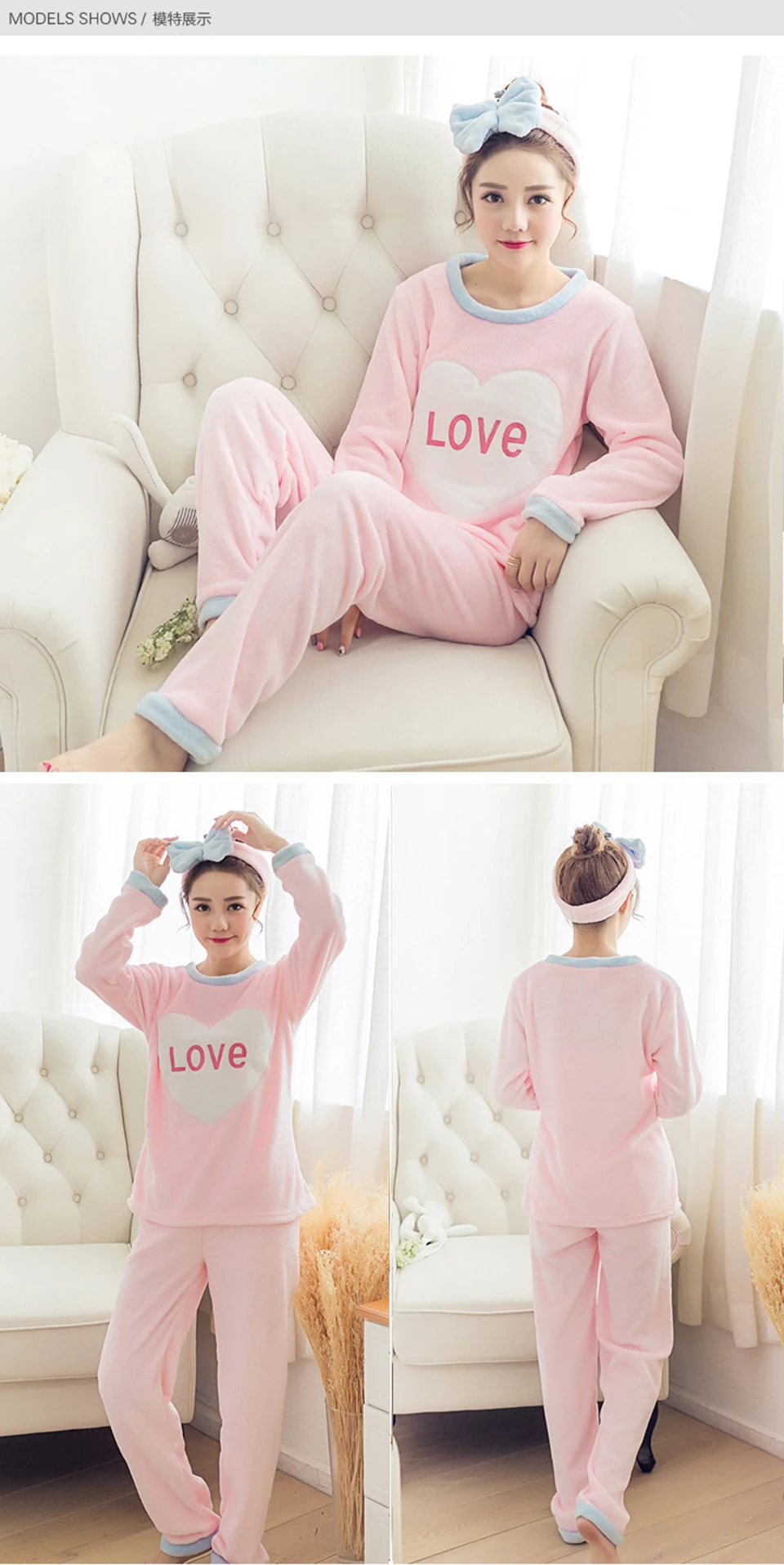Зимний Теплый Женский пижамный комплект, розовая Милая пижама для девочек, домашняя одежда, размеры от M до XXL