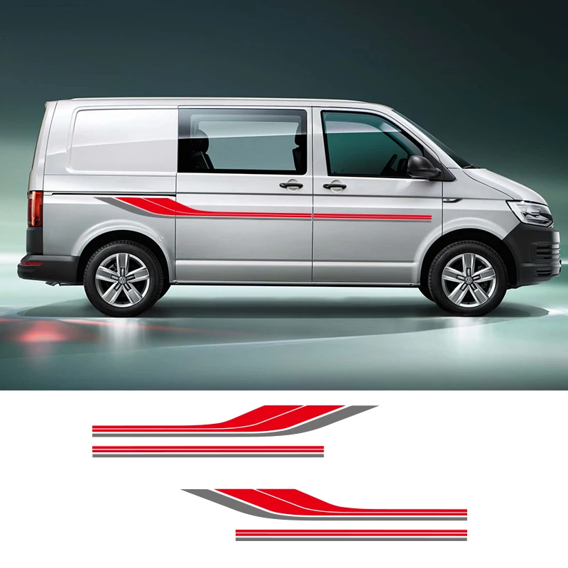 

2 PCS Car Vinyl Side Stripes Stickers Auto Graphics Decals For Transporter Van Volkswagen T5 Ford Transit