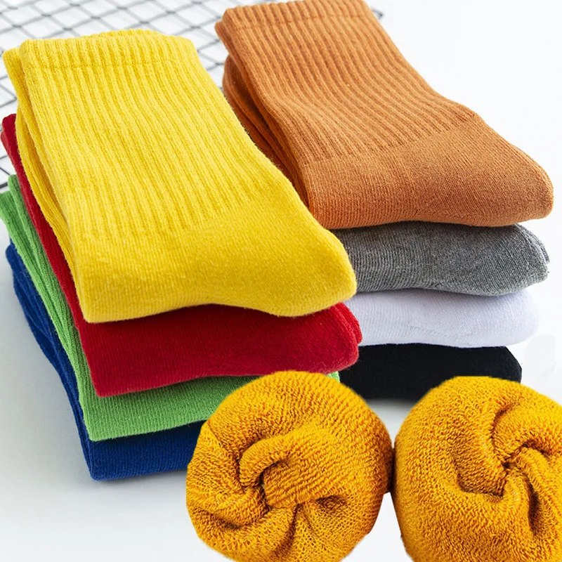 Однотонные теплые хлопковые носки, утолщенные, с махровой подошвой, для отдыха, спортивные носки для женщин на осень и зиму