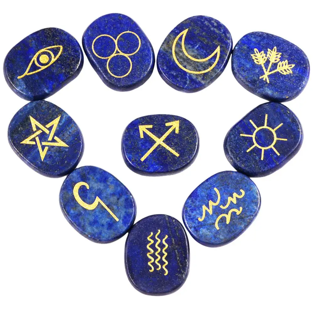 

TUMBEELLUWA 10Pc Natural Runes Stones with Engraved Gypsy Symbols Set,Healing Reiki Witchcraft Crystal for Meditation Divination