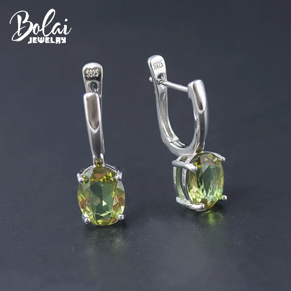 Bolai 색상 변경 Zultanite 귀걸이  녹색 타원형 9*7mm 만든 Diaspore 크리스탈 쥬얼리 여자의 여자 선물
