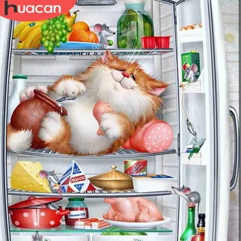 

HUACAN Diamond Painting Full Square Cat Diamond Embroidery Cartoon Diamond Mosaic Picture Of Rhinestones Handmade Decor Home