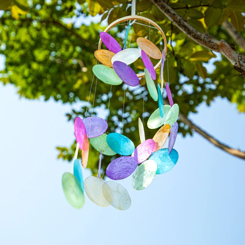 Handmade Rattan Mobile Wind Chime With Natural Capiz Shells - Feel Good  Decor