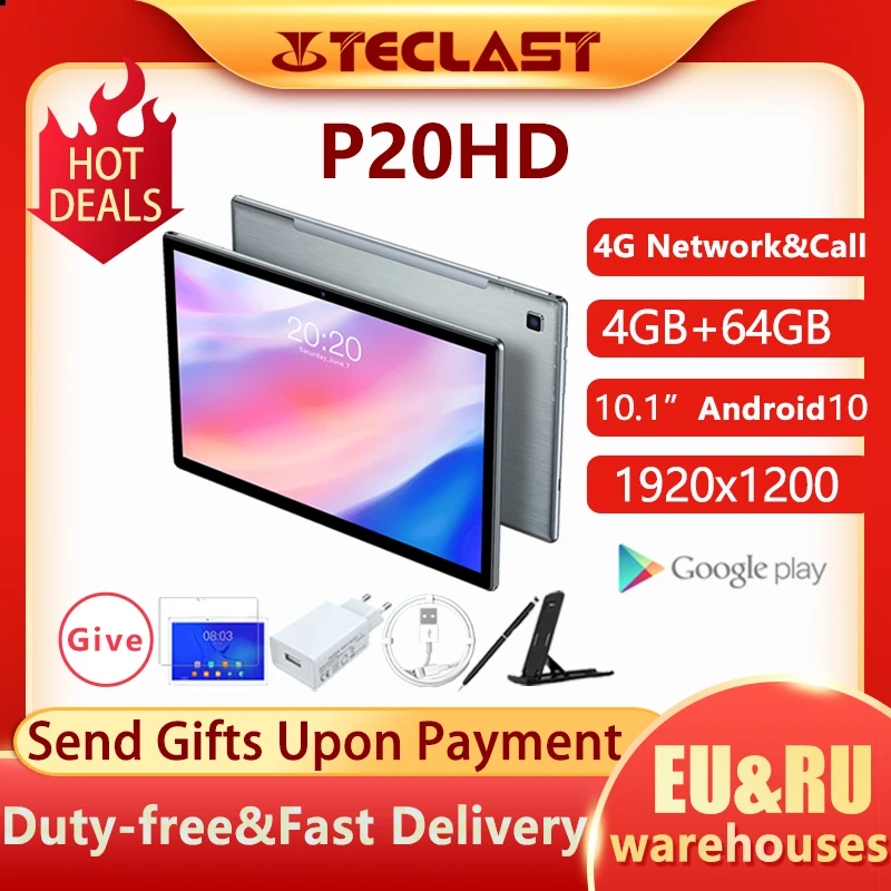 Teclast P20HD 10,1 Android tableta 10 1920x1200 SC9863A Octa Core 4GB RAM 64GB ROM 4G Red AI velocidad-tabletas PC Wifi Dual