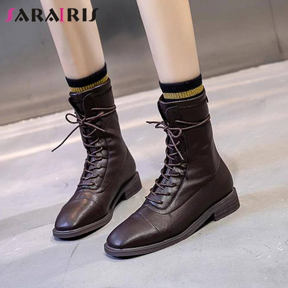

SARAIRIS New 2020 Trendy Brand Retro Ankle Boots Women 2020 Mature OL Boots Ladies Casual Low Heels Shoes Woman