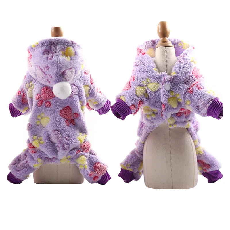 Purple Paw Pawstrip, одежда для маленьких собак, теплый зимний комбинезон для собаки, мягкая флисовая толстовка для щенка, осенняя одежда для собак, одежда для плюшевого померанского XS-XXL - Цвет: Purple Paw