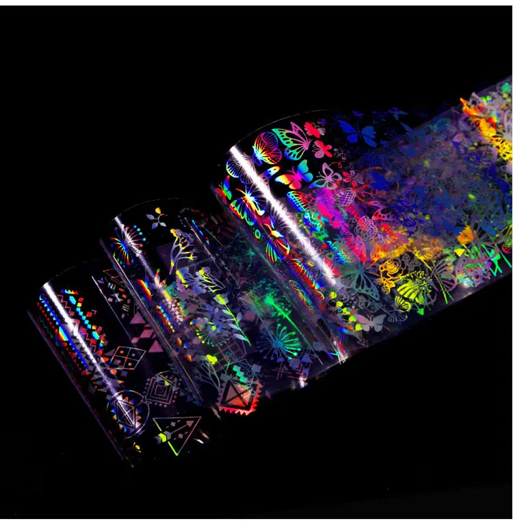 10 рулонная Голографическая фольга для ногтей пламя Одуванчик панда бабочка лазер переводные наклейки на ногти блестящая для ногтей Фольга для творчества декоративные наклейки