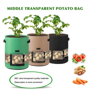 

Storage Container With Handles Transparent Visible Magic Sticker Window Potato Grow Bag DIY Planting Non-woven Vegetables Plant