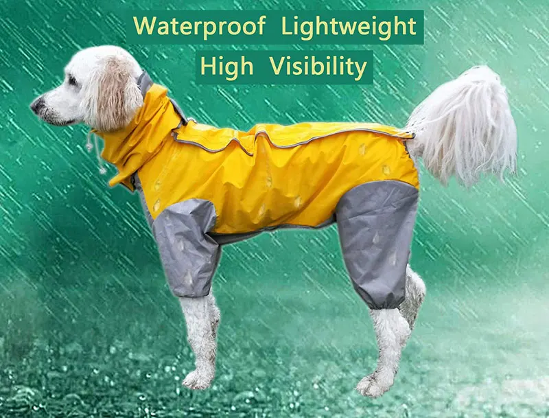 PET Dog Raincoats Waterproof Lightweight& High Visibility Full Range Sizes for Large Medium Small All Breeds Poncho Hoodies