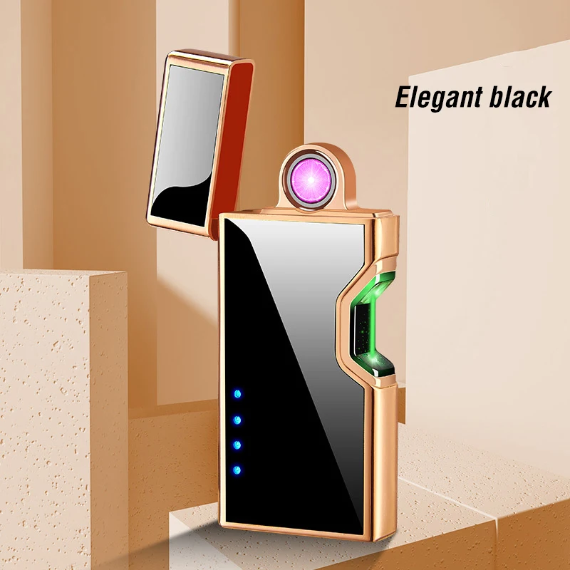 Elegant Black Вращающаяся дуговая USB электрическая зажигалка для сигарет ветрозащитная плазменная Электронная зажигалка с сенсорным зондированием вращающиеся зажигалки металлический подарок для мужчин - Цвет: Elegant Black