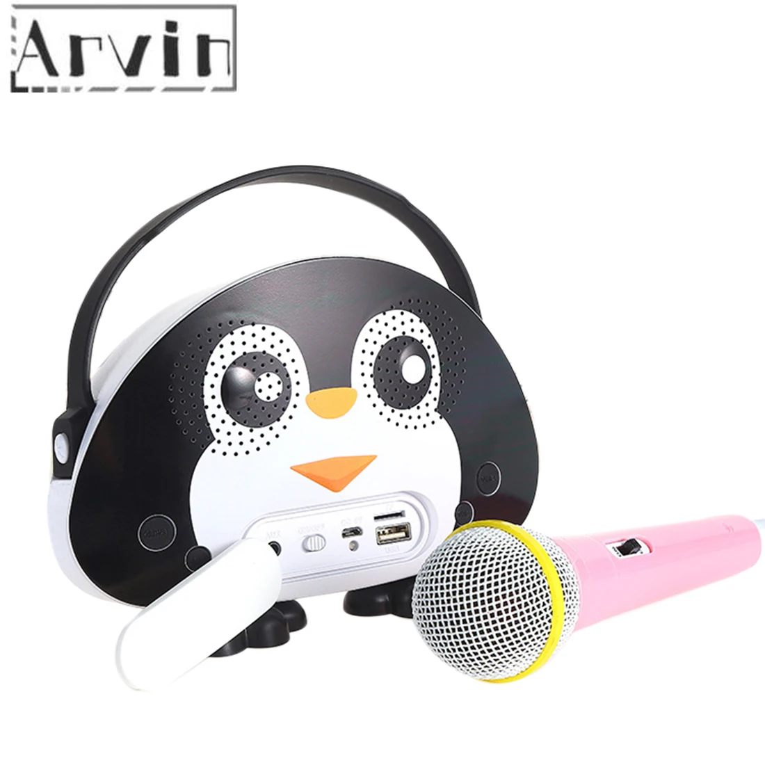 Children Portable Bluetooth Speaker Wireless Soundbar Karaoke Machine With Microphone Interactive Toy Gift For Kids-Black White |