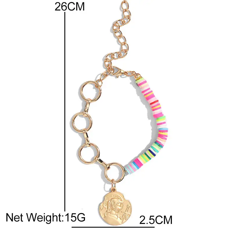 JJFOUCS New 7 Styles Golden Metal Link Chain Bangles Bracelets Hanging Portrait Coin Pearl Bracelets for Women Jewelry Gifts