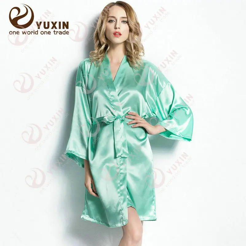 Индивидуальный короткий халат на заказ, свадебное платье-кимоно, свадебные вечерние платья из искусственного шелка, мягкий домашний банный халат для женщин - Цвет: mint with printed