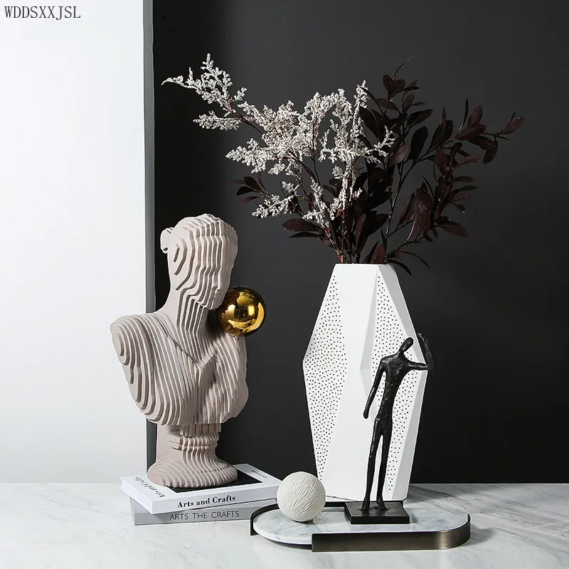 

Modern simplicity irregular character art sculpture creativity electroplating stainless steel ball home living room resin decor