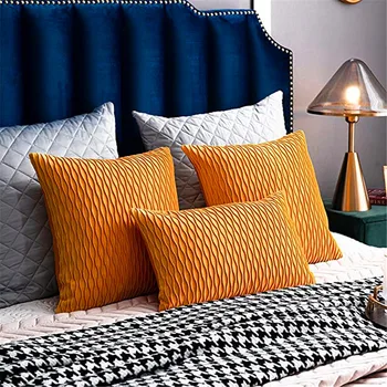 

New Plaid Pillowcase Velvet Cushion Cover Square Waist Pillow Blue Yellow Brown Green Cuushion Pillow Cover Home Decor
