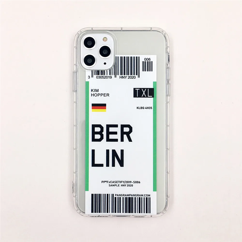 Berlin Авиабилеты США город Лондон Париж Токио этикетка мир Прозрачный чехол для iPhone 11 Pro XR XS макс 7 8 плюс Хьюстон Чикаго QR код крышка - Цвет: Berlin