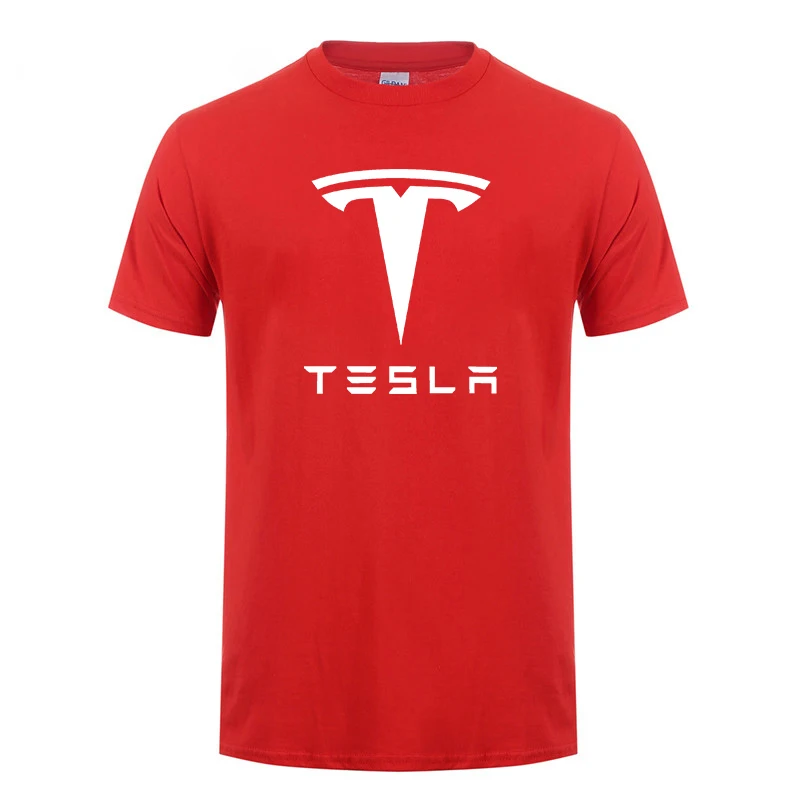 New Tesla Men T Shirts Short Sleeve Round Neck Ringer Letter Printed cotton Male Tees Casual Boy t-shirt Tops many colors - Цвет: red-1