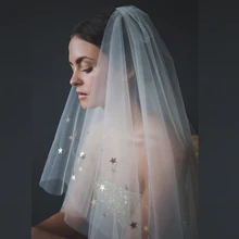 

White Pure Simple Style Star Veil Bride Short Wedding Veils Tulle Pretty Hair Accessories Bridal Wedding Veil