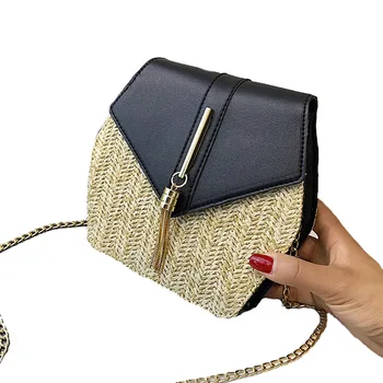 

2020 Fashion Ladies Shoulder Bag Multifunctional Hexagon Straw Bag PU Leather Handbag Travel Beach Circle Bohemian Crossbody Bag