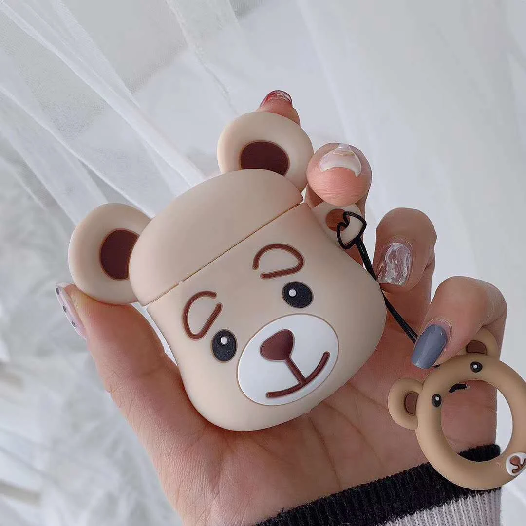 B2 Чехол для AirPods с милым динозавром, авокадо, мультяшным медведем, силиконовый чехол для наушников с кольцом на ремешке, чехол для Apple Air pods, 2 Чехол, fundas - Цвет: B2